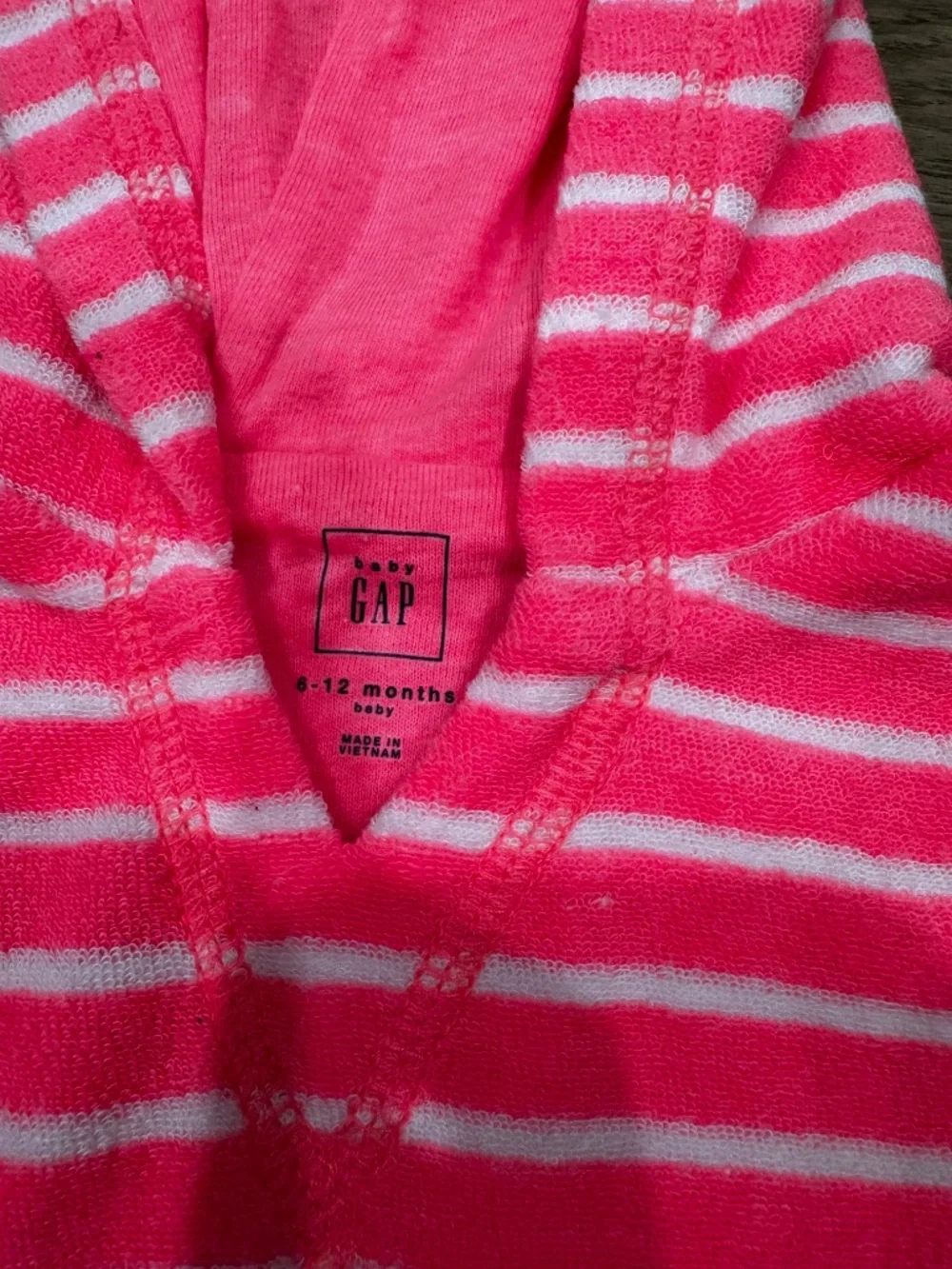Baby Gap 6-12M Pink Striped Terry Hooded Beach Swim Cover Up